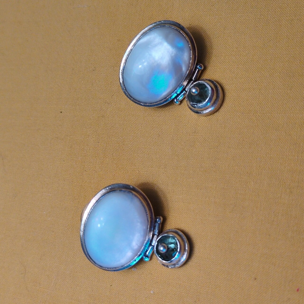 Mother of pearl and light blue glass or gem (?) earrings (pierced)